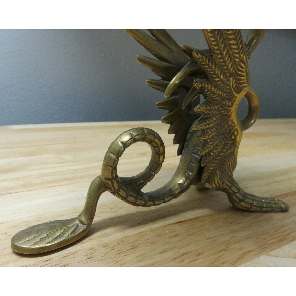 Antique Bronze TONE ORNATE ASIAN CHINESE DRAGON FISH 1 SIDE VANITY MIRROR 15